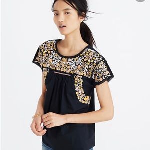 Madewell Embroidered Springtime Top in True Black, Small